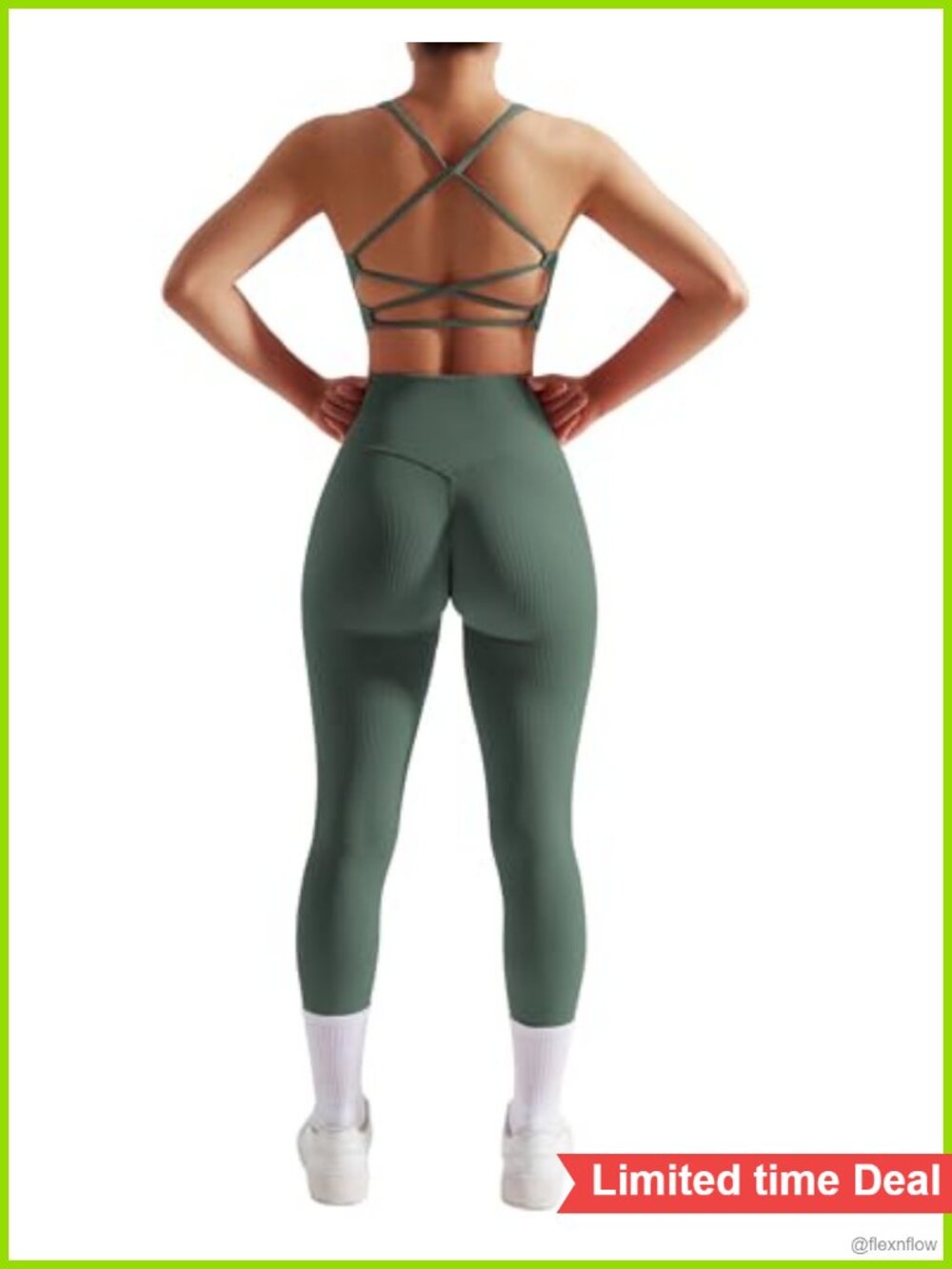 Seamless Ribbed 2-Piece Workout Set with Padded Strappy Sports Bra & High Waist